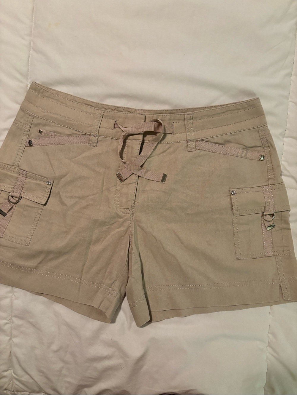 White House Black Market Beige Cargo Drawstring Shorts